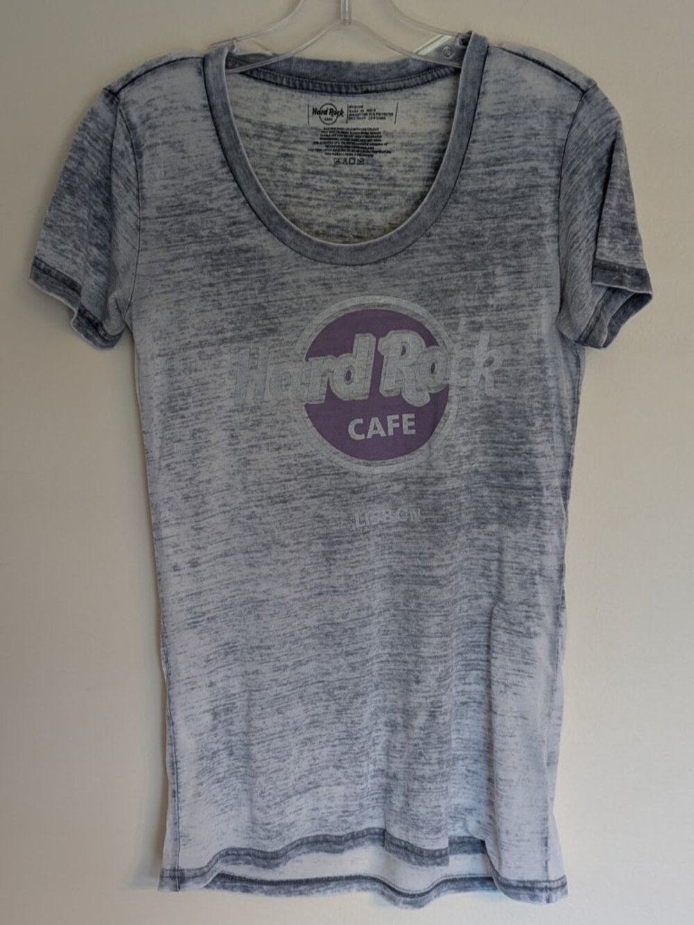 Hard Rock Cafe Lisbon (Portugal) Heather Grey Burnout Graphic Tee | Size Medium
